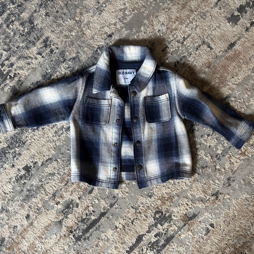 Old Navy Kids Denim Plaid Jacket - Navy and White